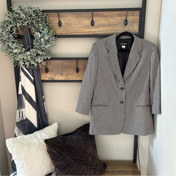 REQUIREMENTS Oversized Blazer Black & White Houndstooth Print Academia Sz 10 - Picture 2 of 7